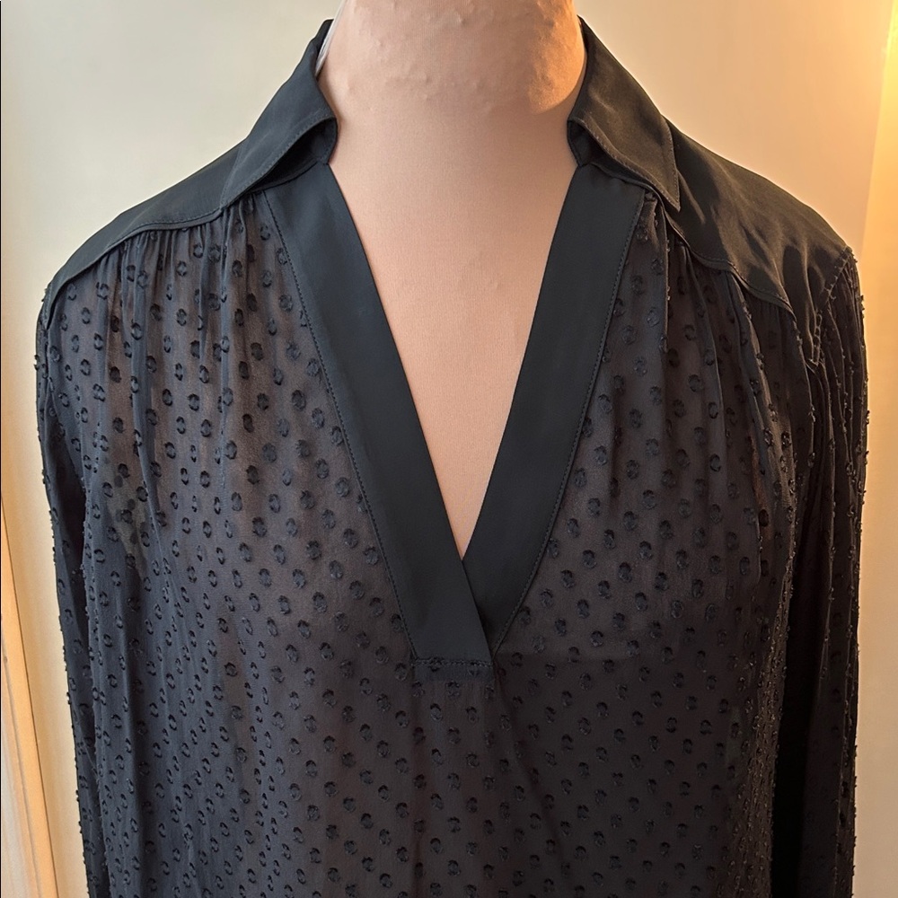 Madewell Black Sheer Dot V-Neck Blouse Sz S